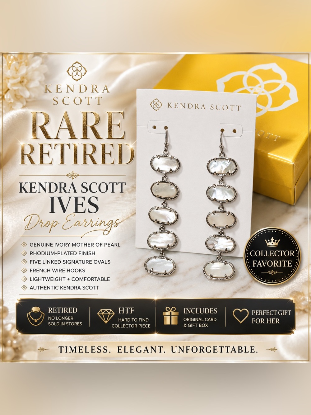 RARE RETIRED Kendra Scott Ives Mother of Pearl Statement Earrings Silver